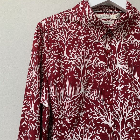 Seasalt Larissa Shirt Size UK 10 Red Long Sleeves Cotton Tree Woodland - Picture 8 of 12
